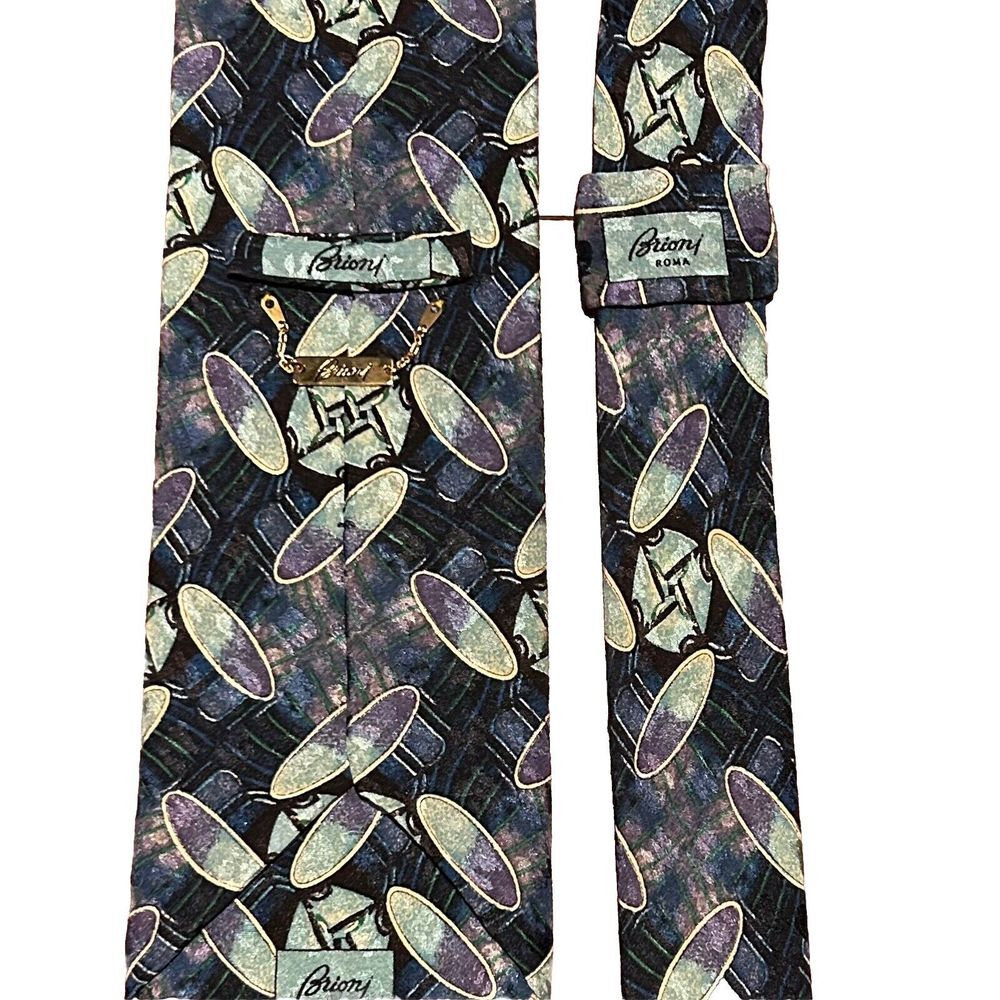 Brioni Necktie Vintage Mens Multicolor Silk Abstract Italy Gold‎ Chain - Picture 9 of 13